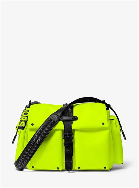 michael kors olivia large|Olivia Large Studded Neon Satin Messenger Bag .